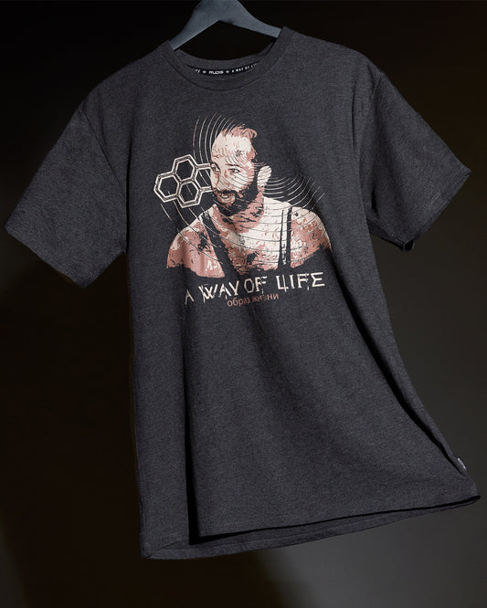 RUDIS charcoal gray sweatshirt with "A Way Of Life" and "Dave Schultz" in bold white text.