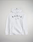 A white hoodie featuring the word RUDIS printed in black across the chest designed for comfort and casual wear