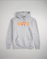 A gray hoodie featuring bold orange lettering spelling RUDIS designed for comfort and casual wear