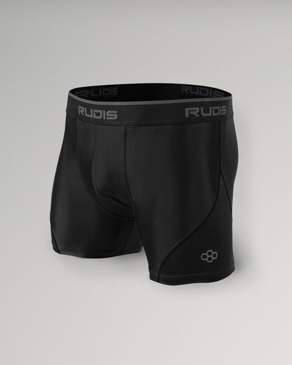 This image features a pair of black athletic shorts designed for performance showcasing a sleek design and breathable materials ideal for sports and workouts