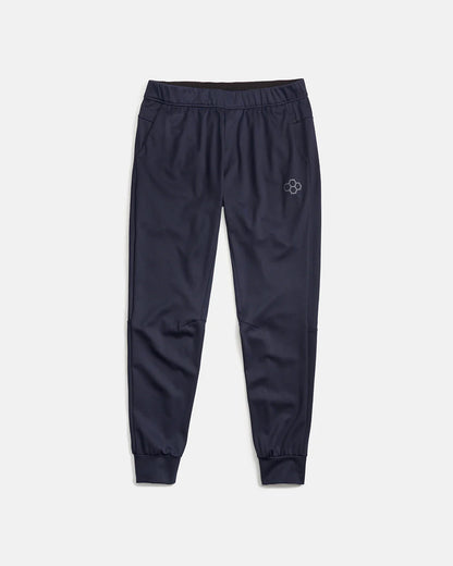 Navy athletic pants featuring an elastic waistband side pockets and a logo detail ideal for both workouts and casual wear