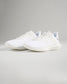 A pair of sleek white athletic shoes designed for performance featuring a breathable upper and cushioned sole