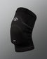 A black knee sleeve designed for athletic support featuring a snug fit and branded with the RUDIS logo