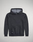 A sleek dark gray hoodie featuring a modern design and a front pocket ideal for casual wear and comfort