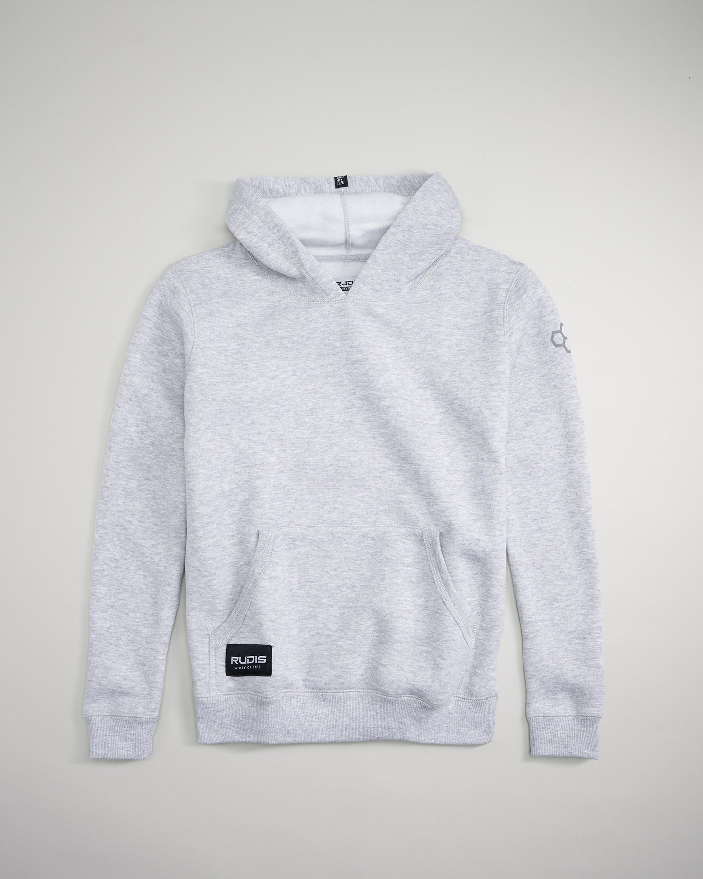 A lightweight gray hoodie featuring a unique neckline and two front pockets ideal for casual wear or workouts