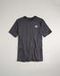 A stylish dark gray athletic t-shirt featuring a subtle striped pattern and a small white logo on the chest