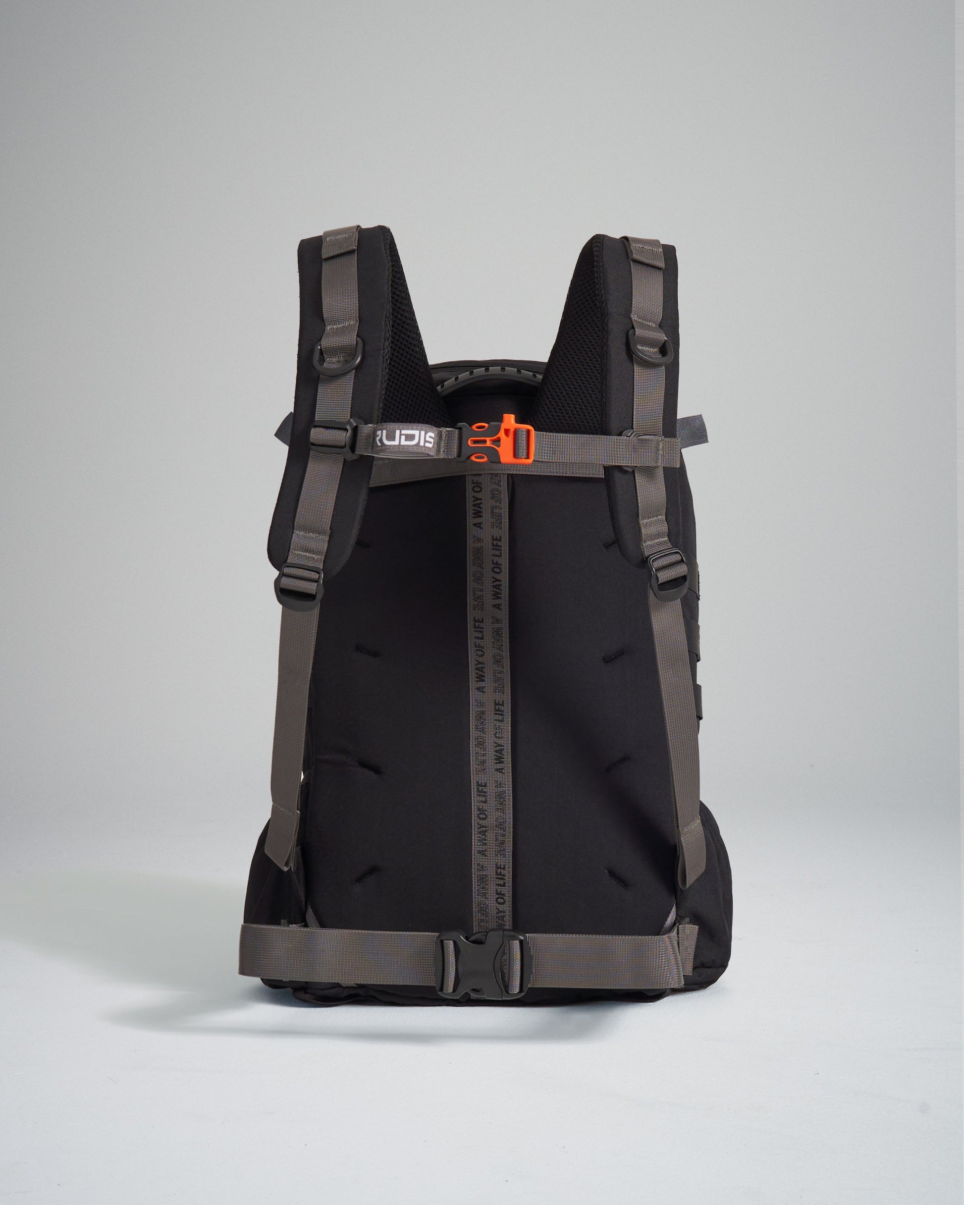 A modern black backpack designed for functionality and comfort featuring adjustable straps and a durable build