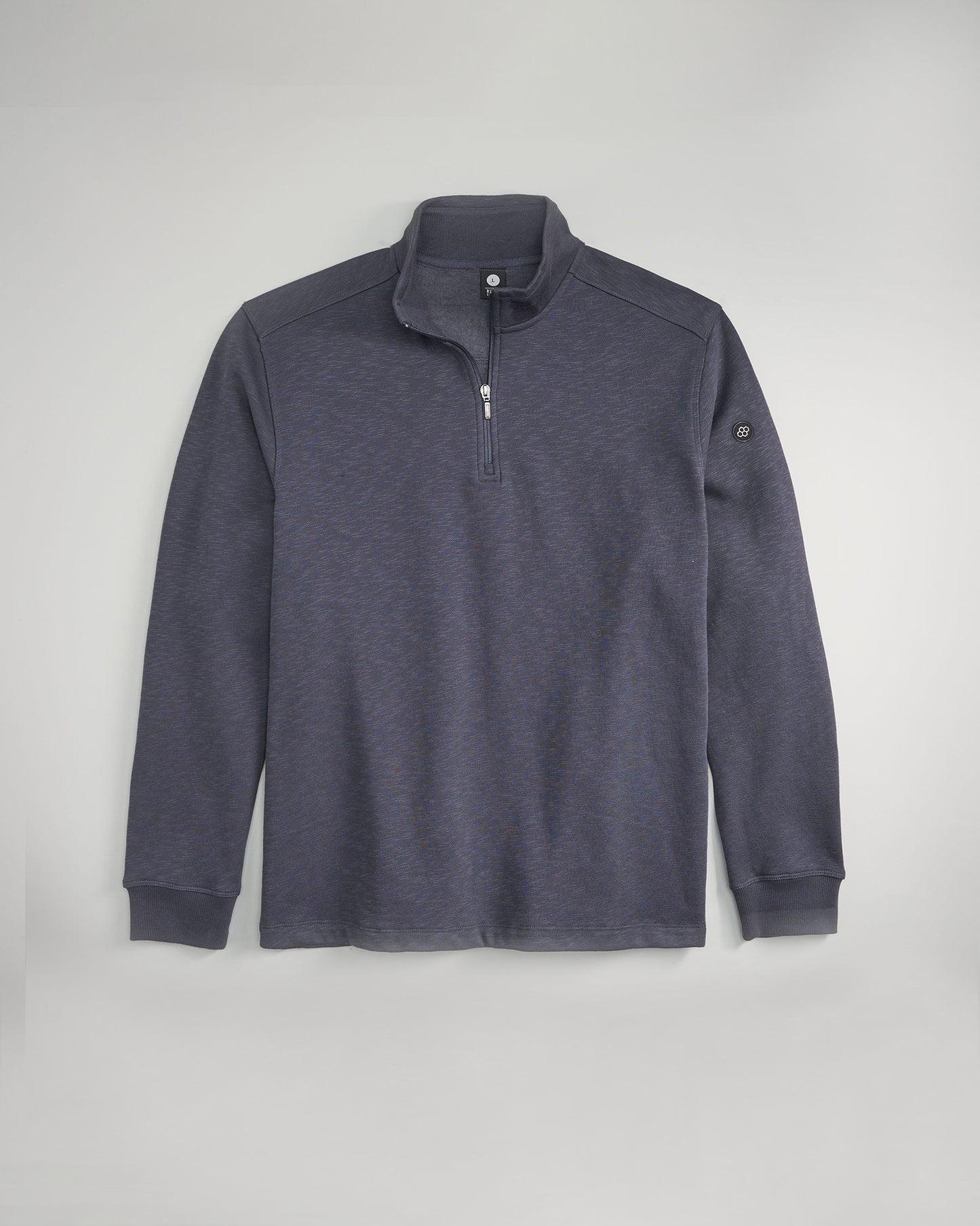 A stylish dark blue quarter-zip pullover featuring a textured fabric for a modern look