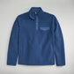 This image depicts a cozy blue fleece pullover with a quarter zip and a chest pocket showcasing its soft texture and casual style