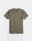 A back view of an olive green t-shirt featuring a simple design with a small label at the neckline