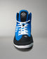 High-top athletic shoe with a blue mesh upper and black suede accents, featuring a white sole and 'A WAY OF LIFE' branding, suitable for sports and casual wear.