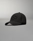 A sleek black cap featuring a raised honeycomb logo on the front perfect for casual wear and outdoor activities