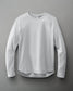 Light gray long-sleeve athletic shirt with raglan sleeves and the phrase 'MIND BODY HEART SOUL' at the bottom, suitable for workouts or casual wear.