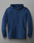 A dark blue pullover hoodie showcasing a front pocket and drawstring hood, made of soft fabric suitable for casual wear.