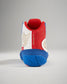 A vibrant pair of red white and blue athletic shoes designed for active performance showcasing unique design elements and textures