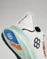 A close-up view of a modern athletic shoe featuring a breathable upper colorful sole and motivational text on the heel